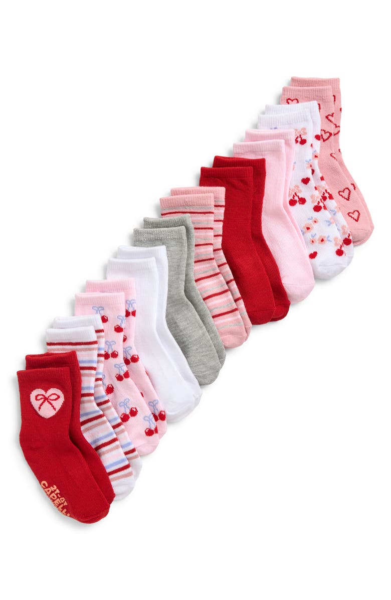 Capelli New York Kids' Assorted 10-Pack Gripper Crew Socks, Main, color, Red Combo