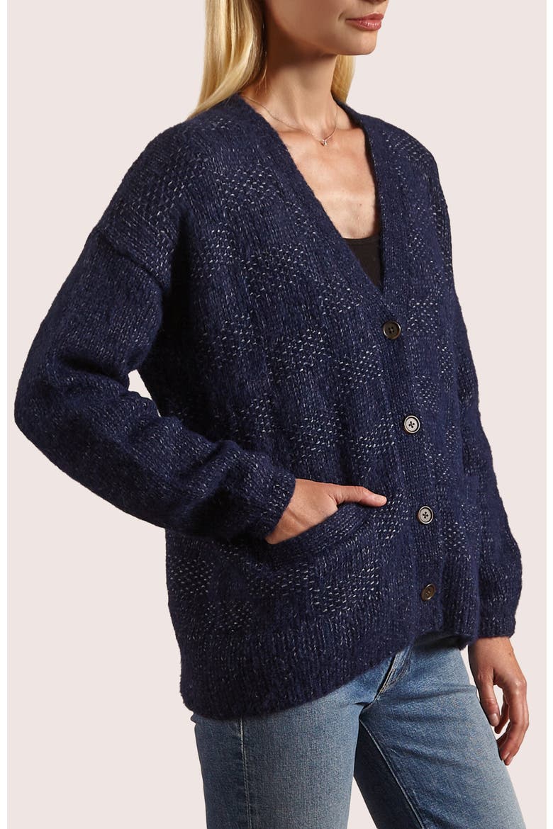 Handknit Basketweave Cardigan, Alternate, color, Navy