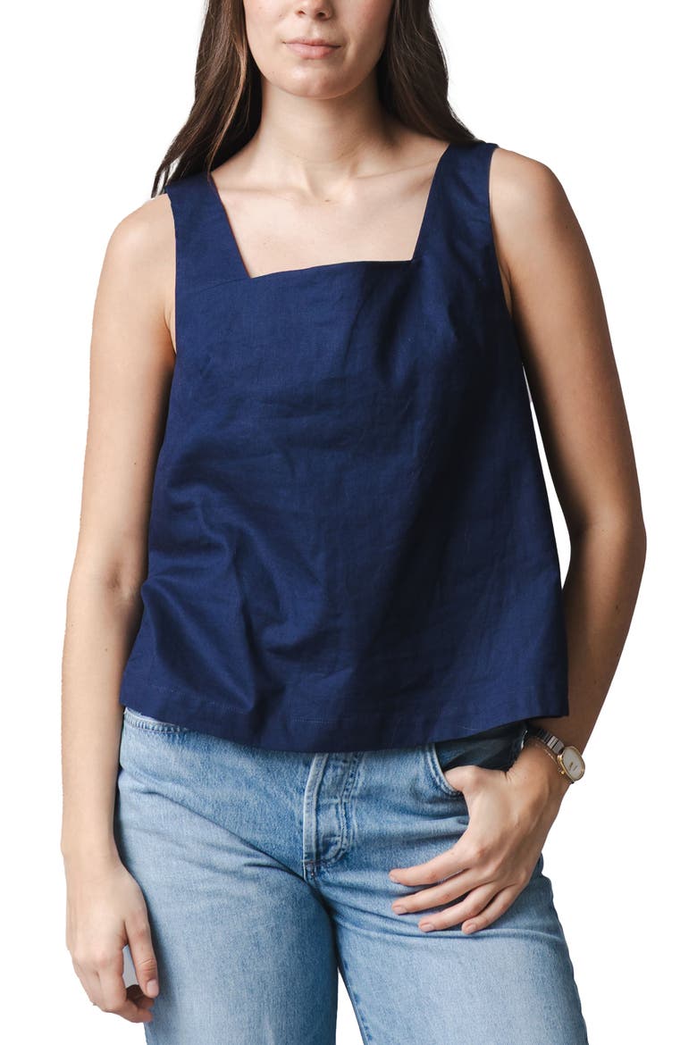 Linen Square Neck Tank, Main, color, Navy Linen