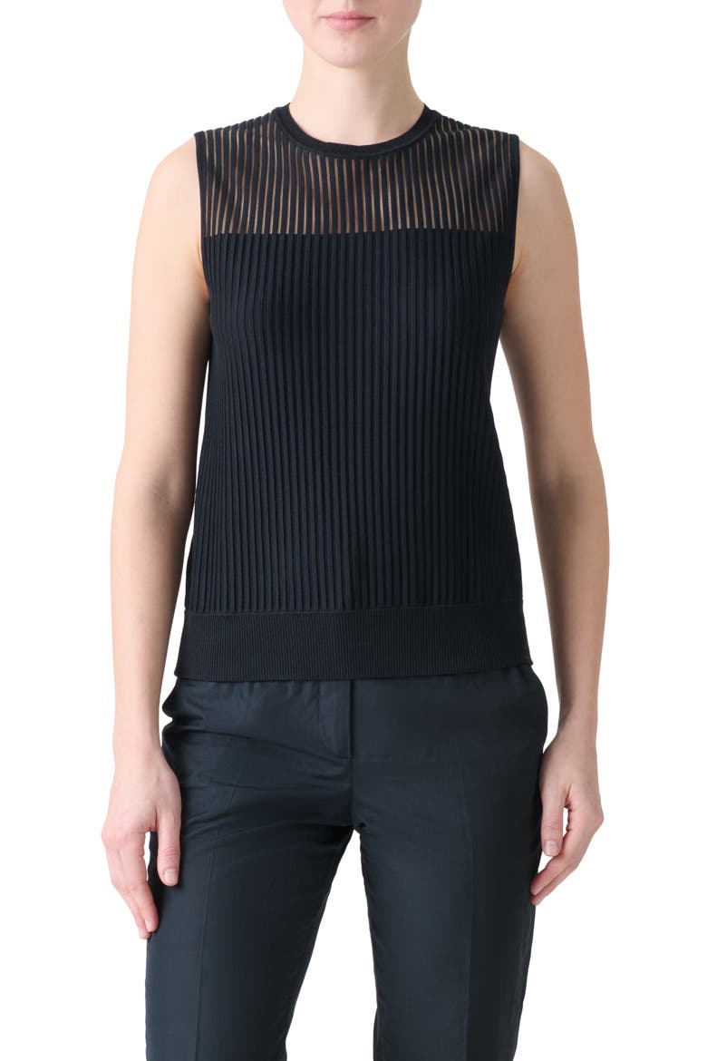 Sheer Stripe Silk & Cotton Blend Sleeveless Sweater, Main, color, BLACK
