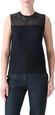 Akris Sheer Stripe Silk & Cotton Blend Sleeveless Sweater