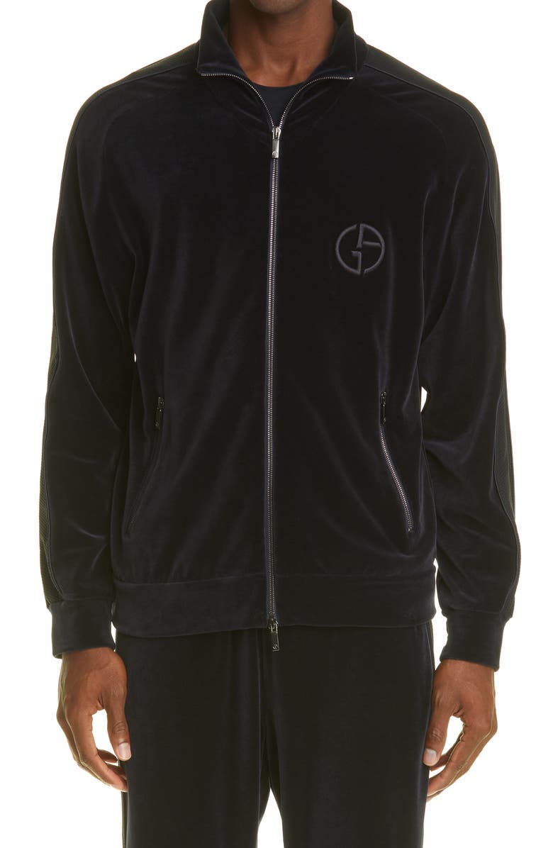 Giorgio Armani Monogram Logo Velvet Track Jacket, Main, color, 