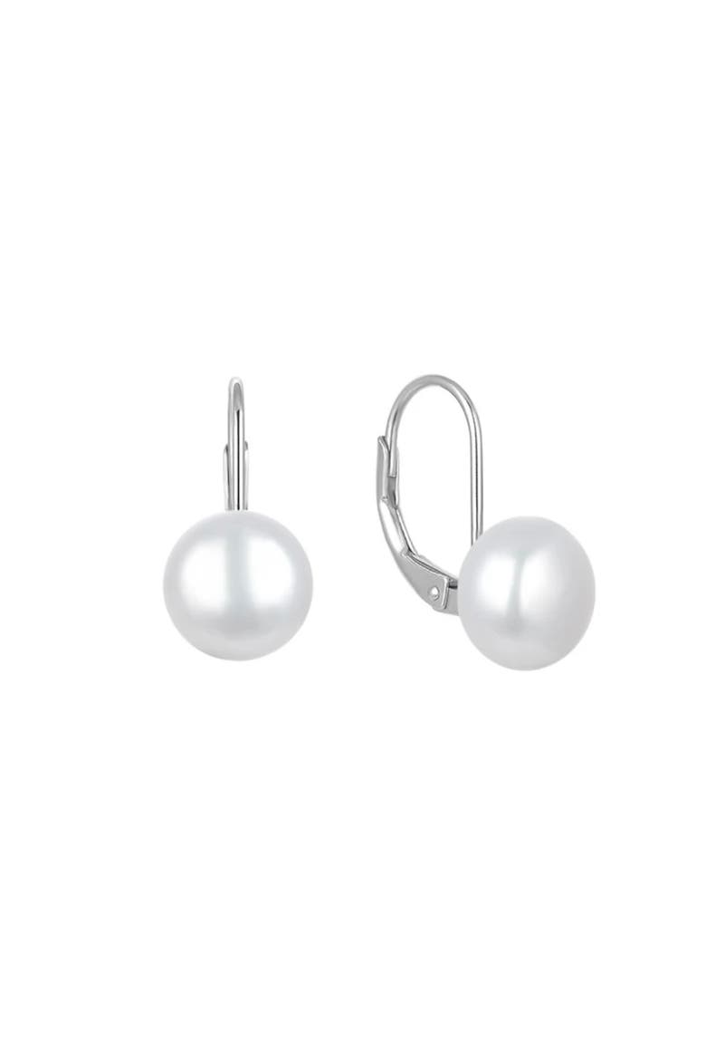 Sterling Silver Pearl Earrings, Main, color, Silver