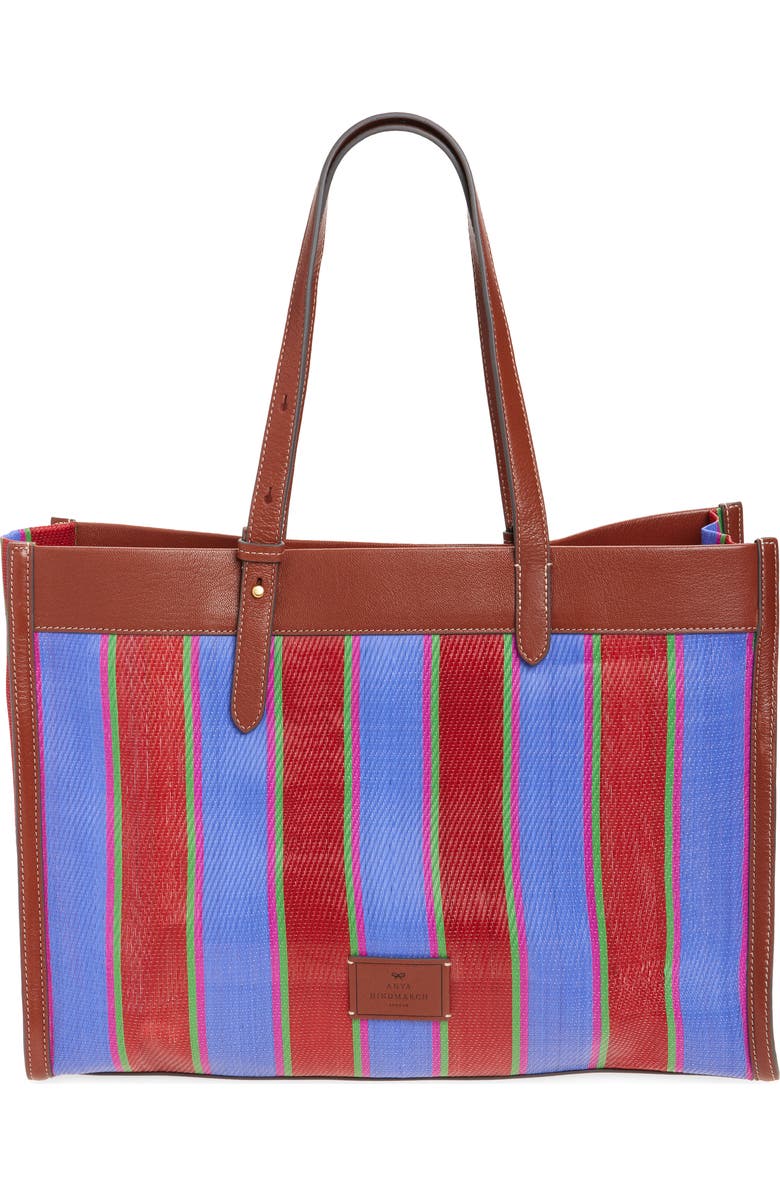 Anya Hindmarch Eyes Stripe Recycled Mesh East/West Tote, Alternate, color, Medium Red