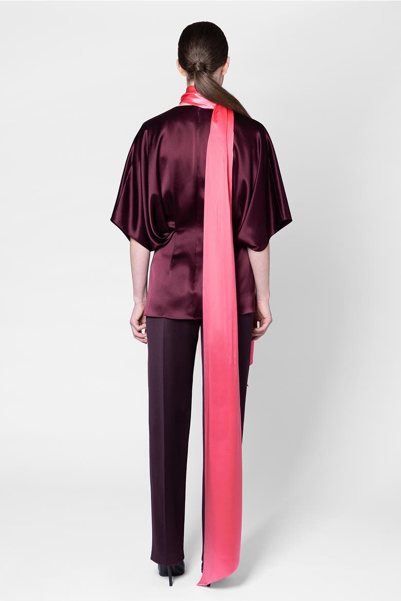 Satin Luma Top With Contrast Scarf, Alternate, color, Calliope/Peau