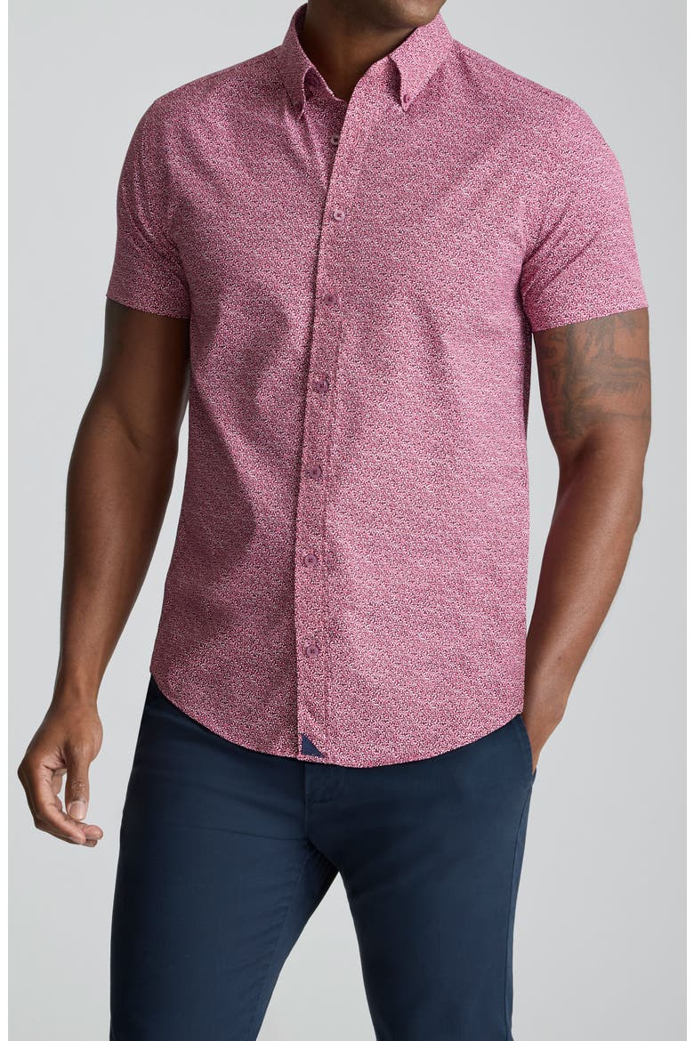 Halloway Floral Short Sleeve Performance Button-Down Shirt, Main, color, PINK