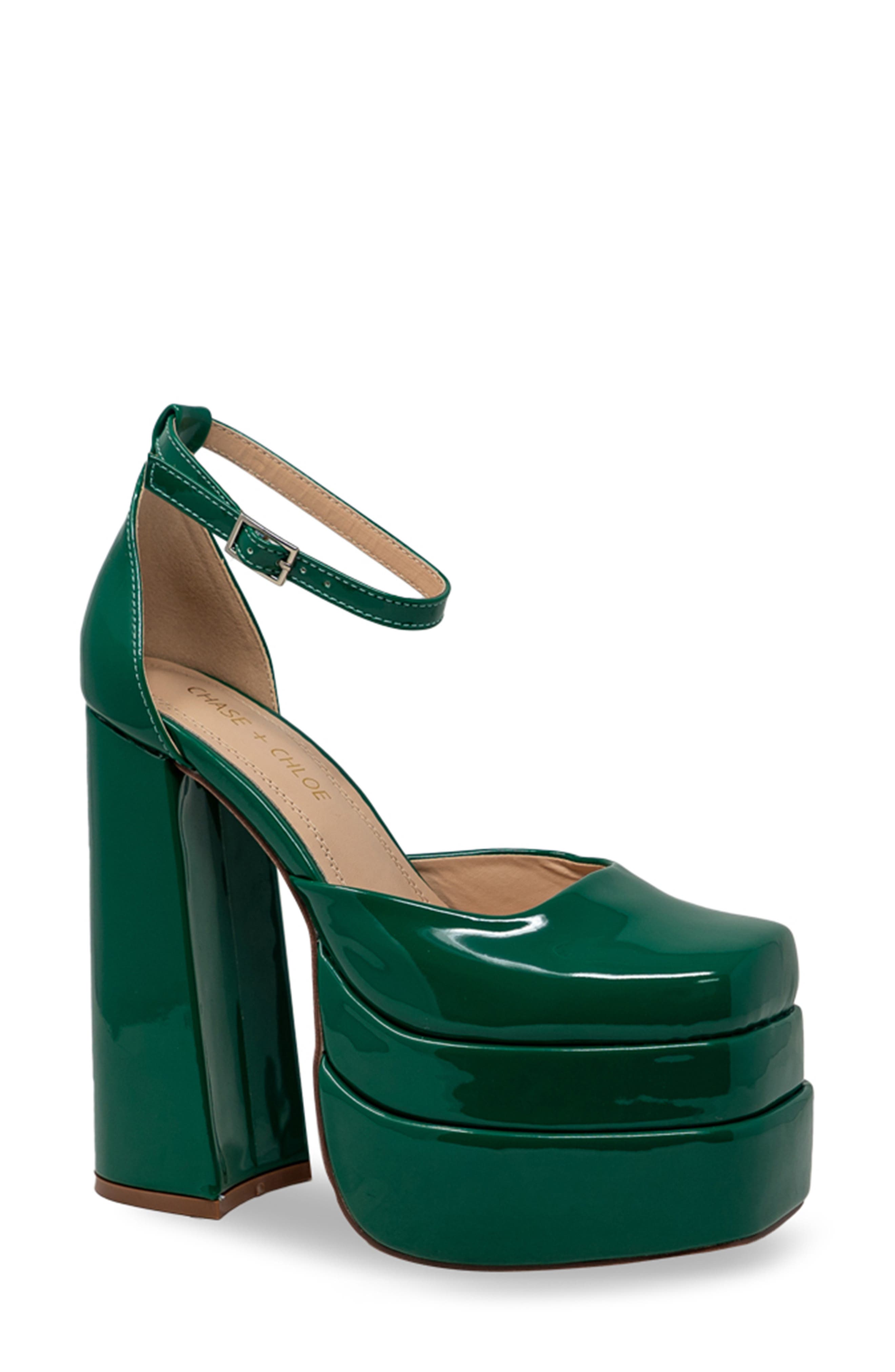 Platform Block Heel Pump, Main, color, GREEN PATENT