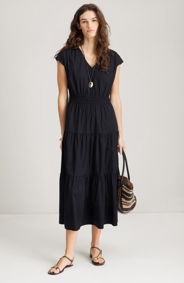 Nordstrom Tiered Poplin Maxi Dress, Main, color, Black