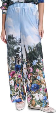 KARL LAGERFELD PARIS Paris Scene Print Wide Leg Pants