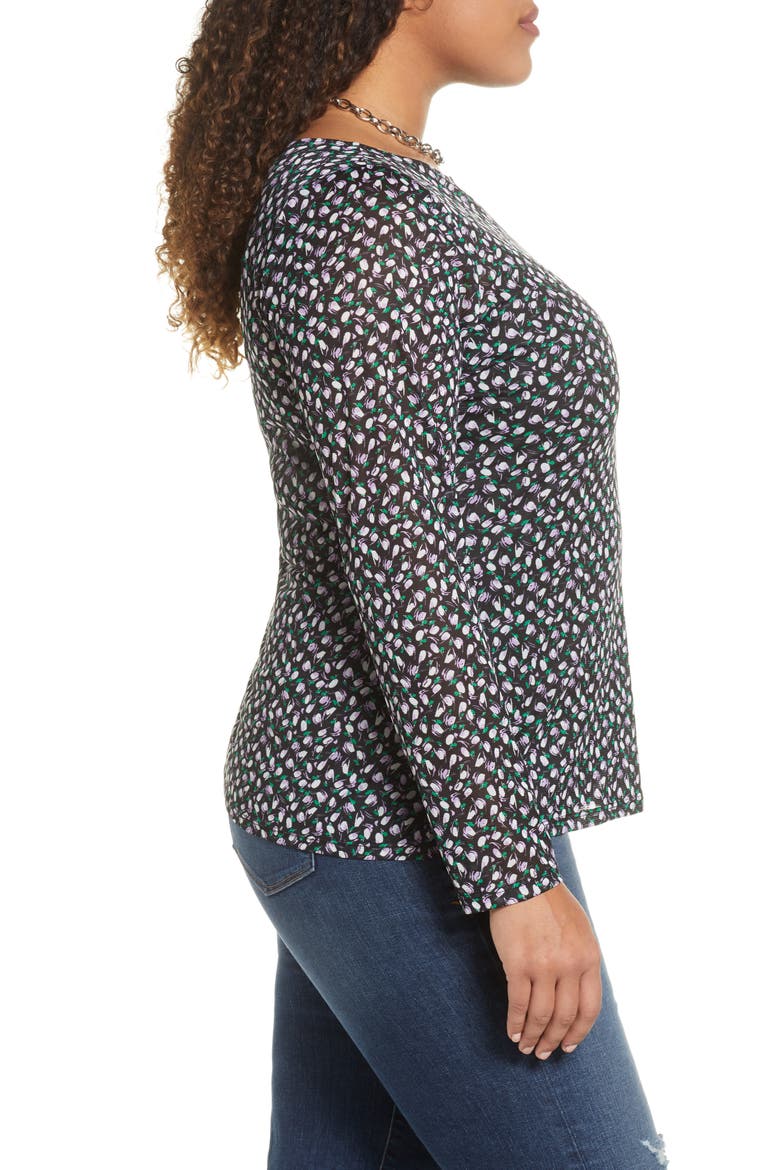 Boat Neck Mesh Top, Alternate, color, BLACK- PURPLE ABSTRACT DOT