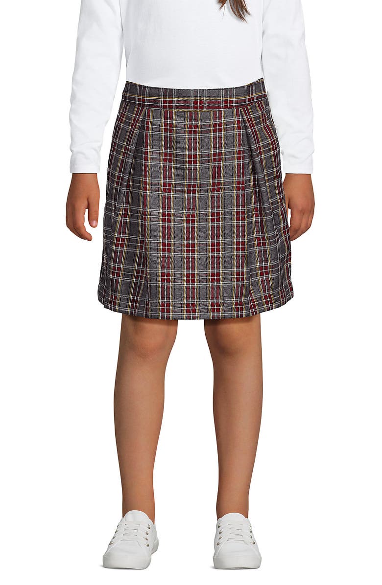 Lands' End School Uniform Girls Plaid Skort Top of Knee, Main, color, Gray Heather/Maroon Plaid