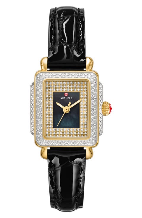 Mini Deco Madison Special Edition Two-Tone 18K Gold Plate Diamond Pavé Leather Strap Watch, 23mm x 24mm