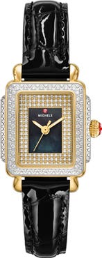 MICHELE Mini Deco Madison Special Edition Two-Tone 18K Gold Plate Diamond Pavé Leather Strap Watch, 23mm x 24mm