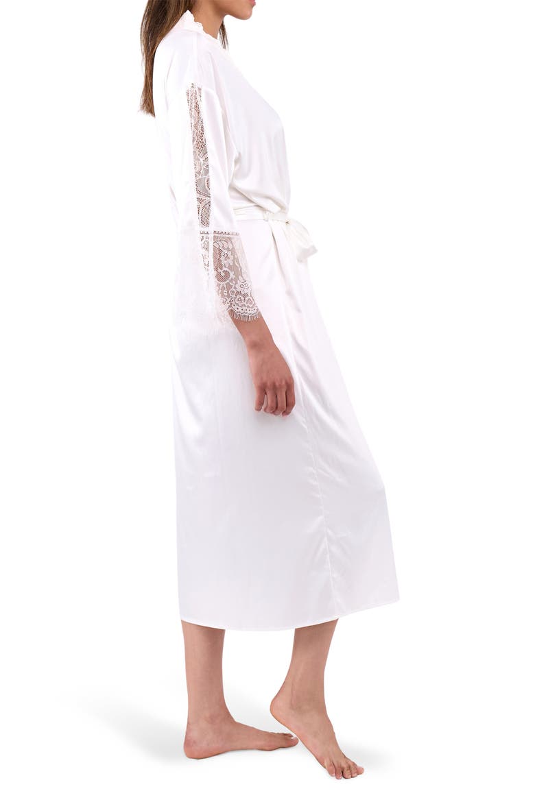 Skyler Lace Trim Satin Long Robe, Alternate, color, IVORY