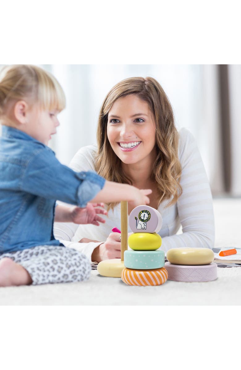 Leo & Friends Wooden Stacking Toys, 6 Wooden Rings, 1 Lion Crown On Top, Alternate, color, Purple