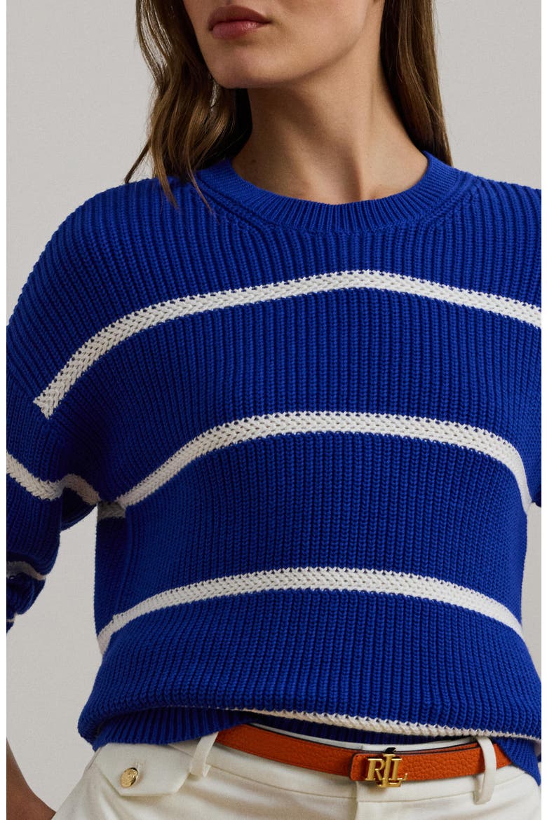 Stripe Linen Crewneck Sweater, Alternate, color, NEW SAPPHIRE/ WHITE