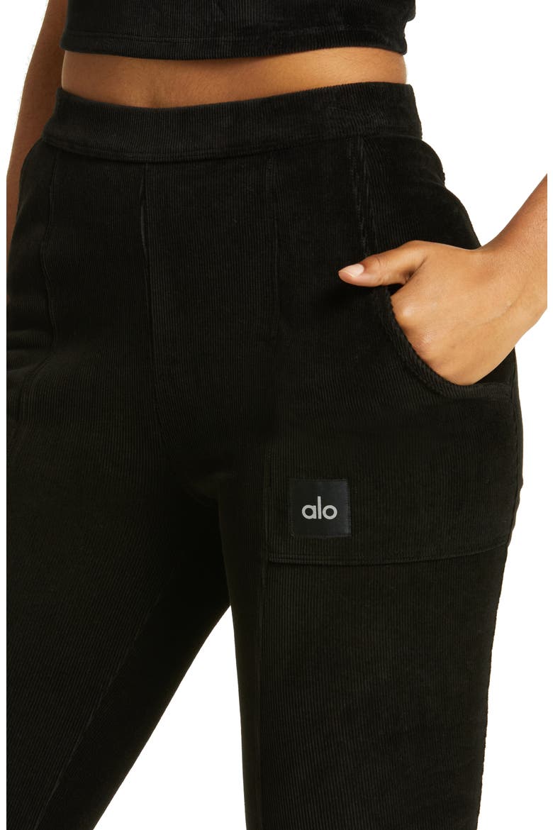 Winter Break High Waist Flare Microcorduroy Pants, Alternate, color, BLACK