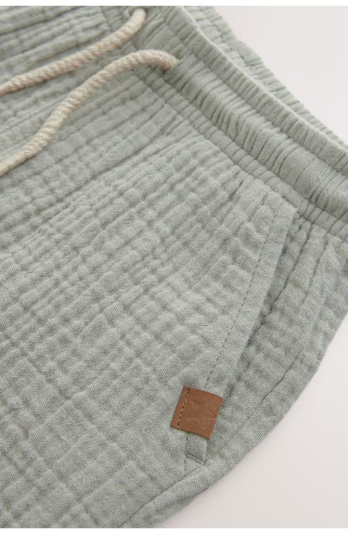 Next Kids' Textured Cotton Muslin Drawstring Shorts In Green