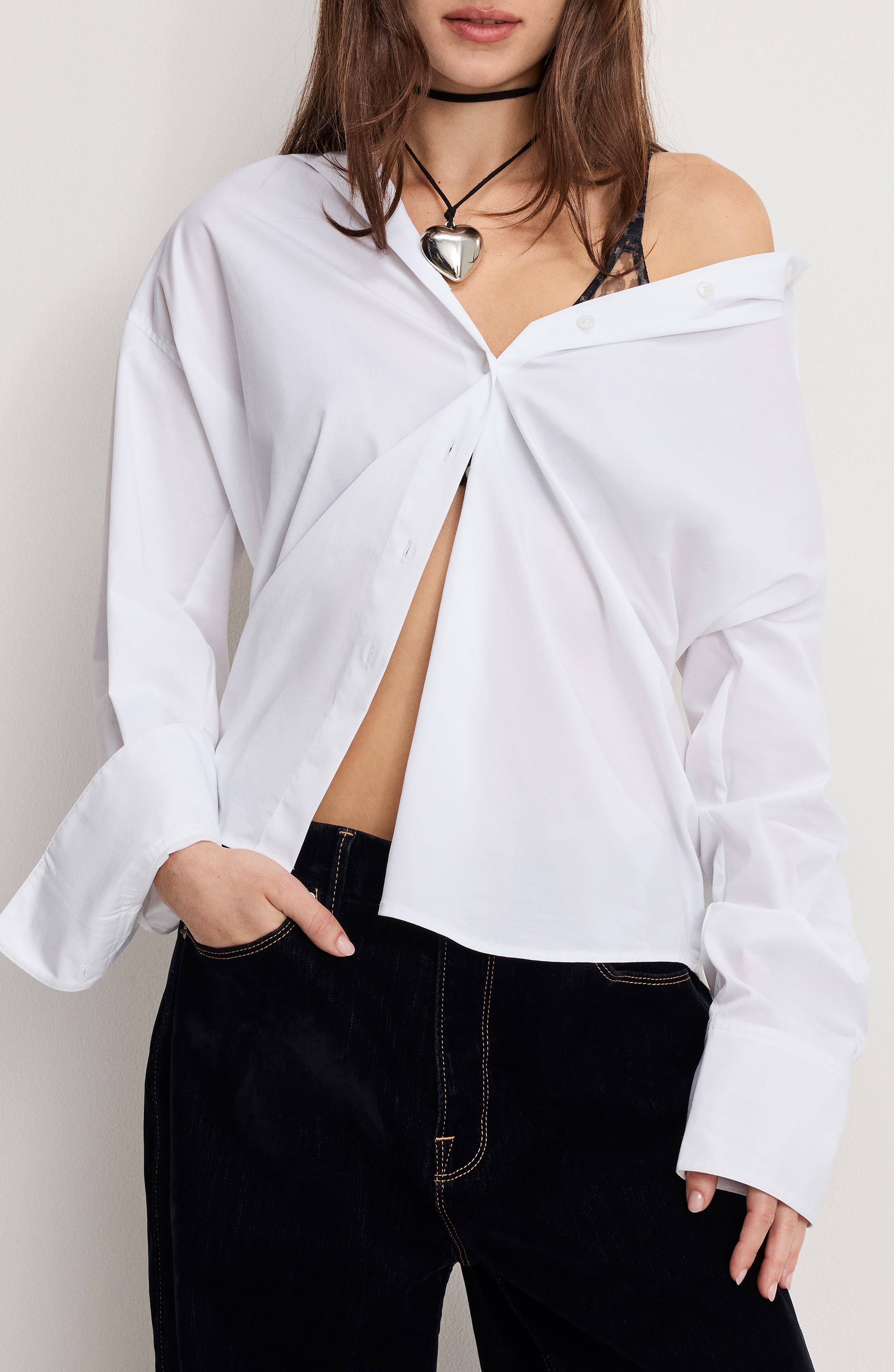 Good American Oversize Cotton Poplin Button-Up Shirt