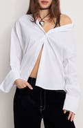 Good American Oversize Cotton Poplin Button-Up Shirt