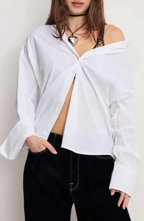 Good American Oversize Cotton Poplin Button-Up Shirt