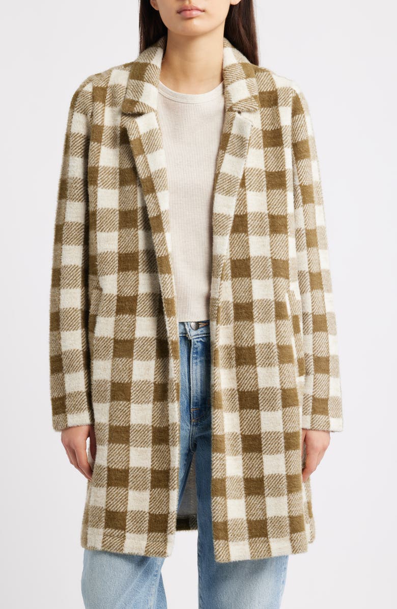 Thread & Supply Plaid Coat with Bib Hoodie, Alternate, color, White Sand Olive Plaid