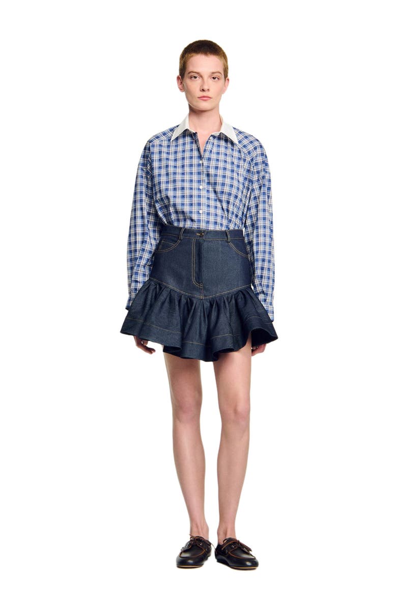 SANDRO Short denim ruffled skirt, Main, color, Deep Blue
