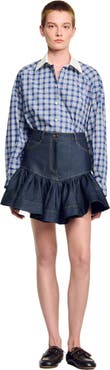 SANDRO Short denim ruffled skirt