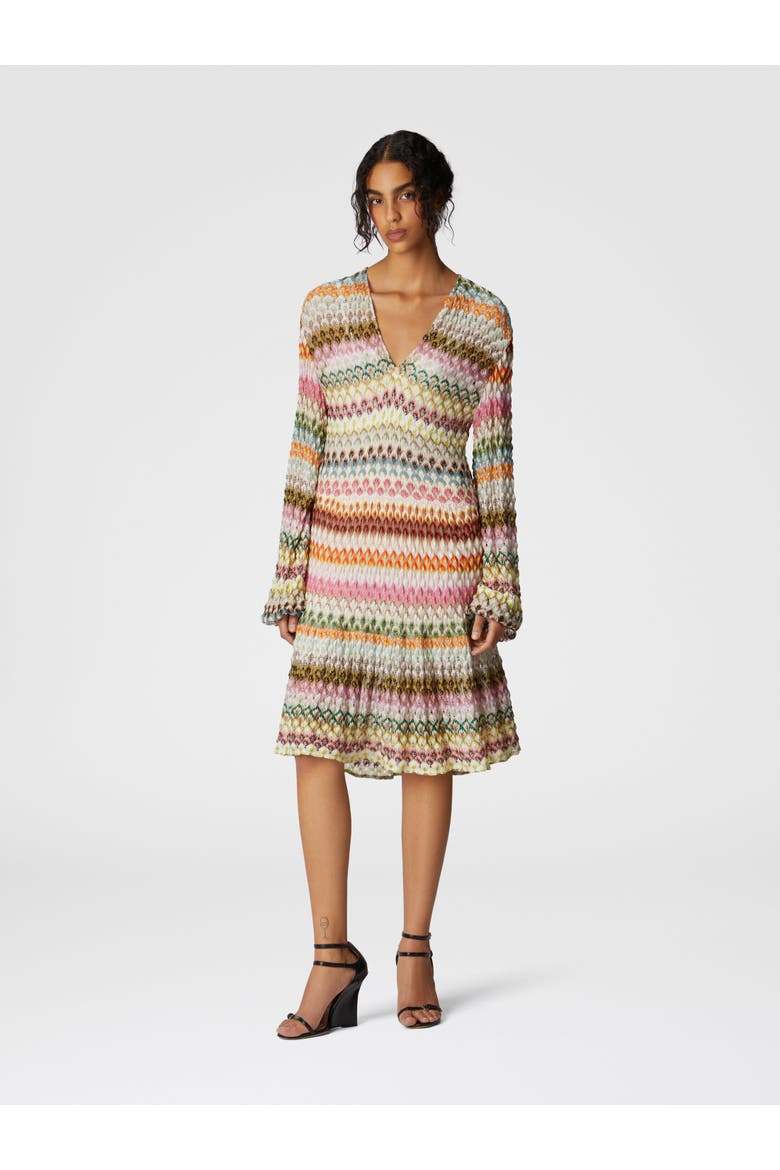 Long Sleeve Short Dress With Zig Zag Lace Pattern, Alternate, color, Multicoloured