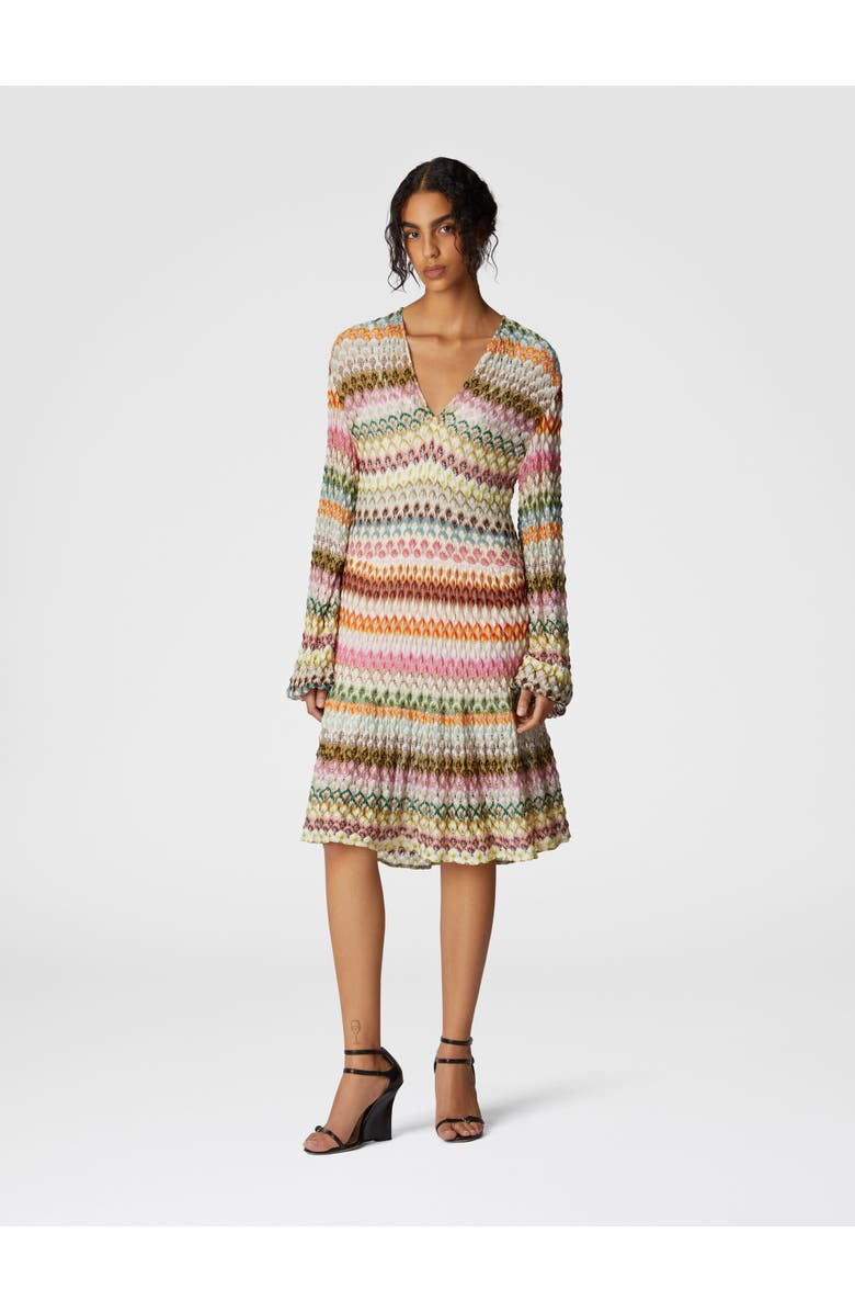 Missoni Long Sleeve Short Dress With Zig Zag Lace Pattern, Alternate, color, 