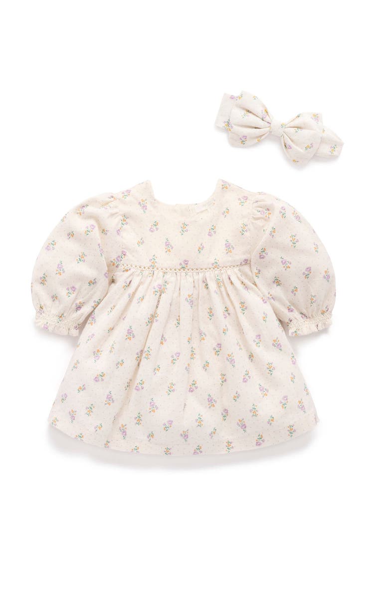 Purebaby Primrose Dress with Headband, Main, color, Primrose Print