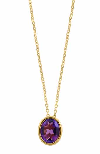 Goldtone Plate Amethyst Pendant Necklace