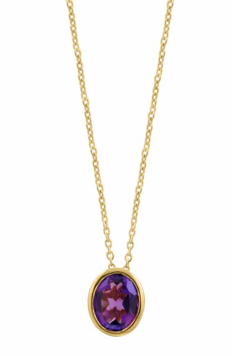 Goldtone Plate Amethyst Pendant Necklace