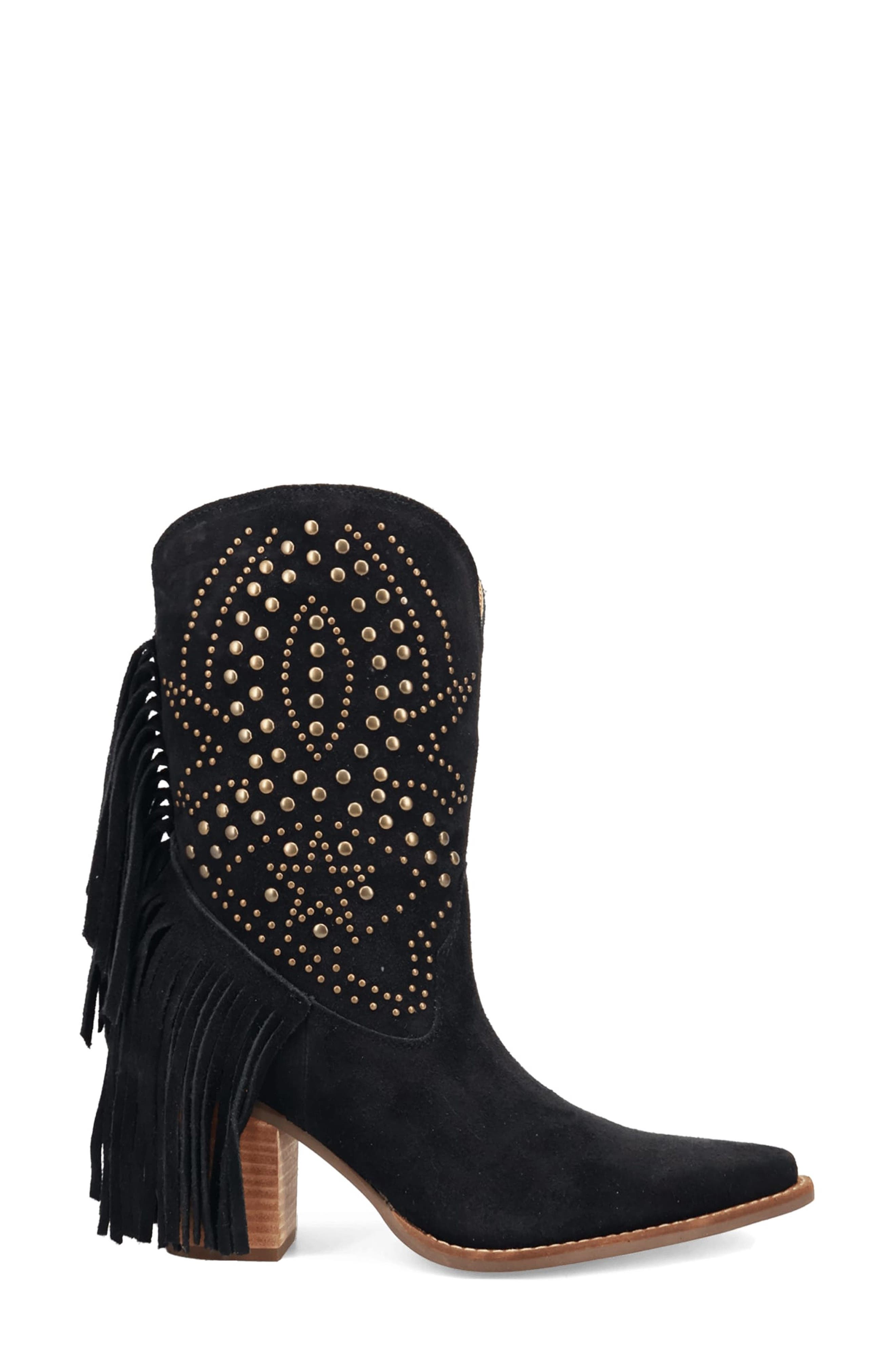 Dingo Star Power Fringe 
Stud Western Boot, Alternate, color, Black