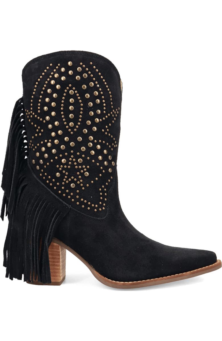Dingo Star Power Fringe & Stud Western Boot, Alternate, color, Black