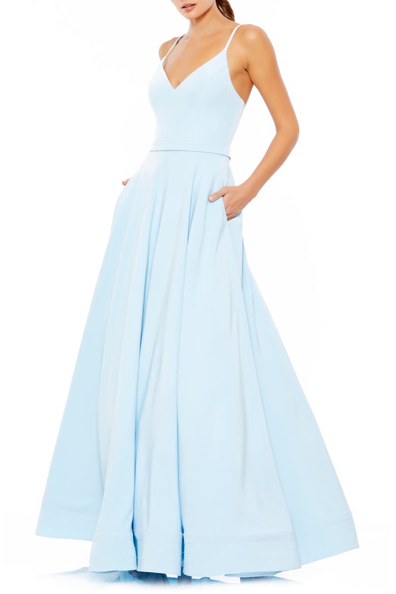 Classic  Sleeveless A-Line V-Neck Ballgown, Main, color, POWDER BLUE