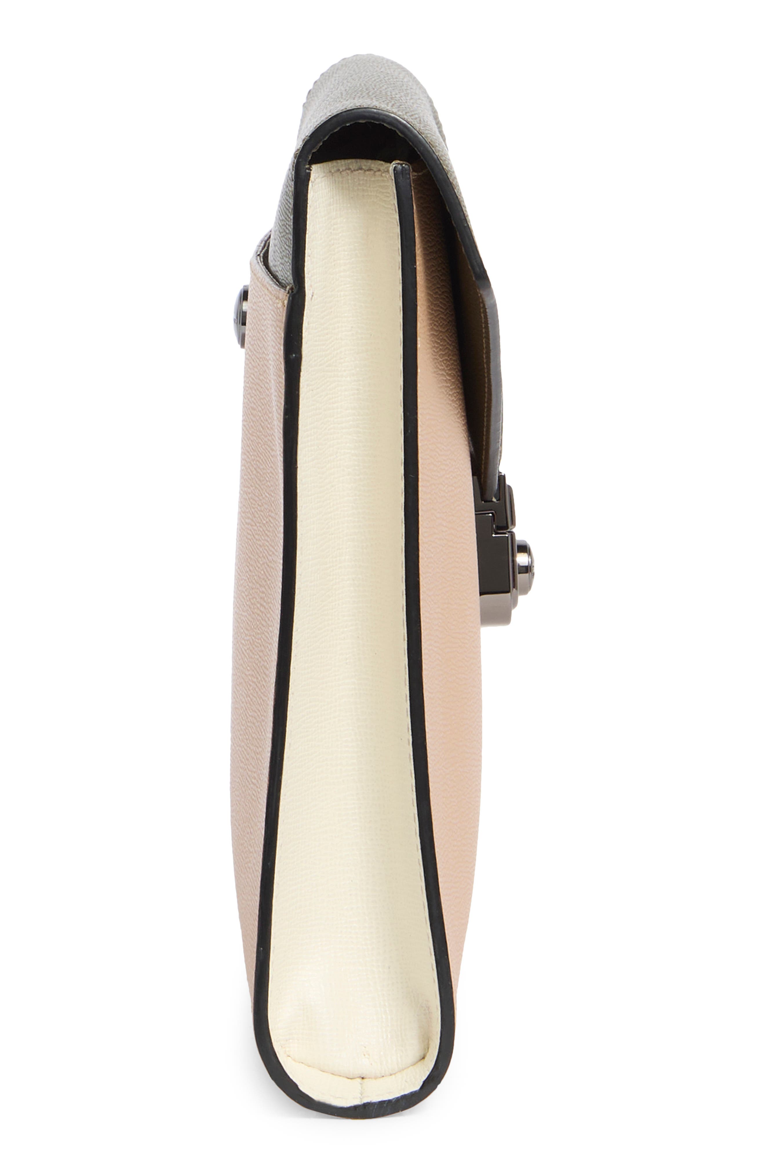 Longchamp Le Pliage Colorblock Leather Clutch, Alternate, color, Sand/Khaki/Ecru