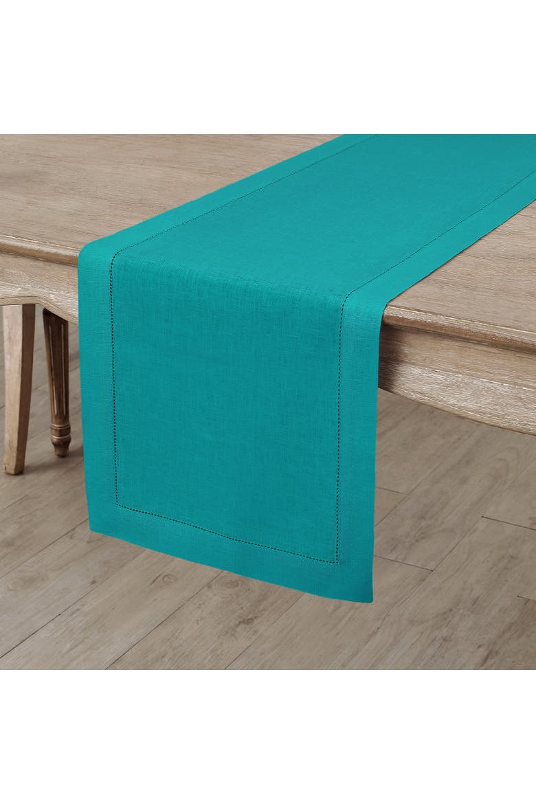 Linen Table Runner - Classic Hemstitch, Main, color, Teal
