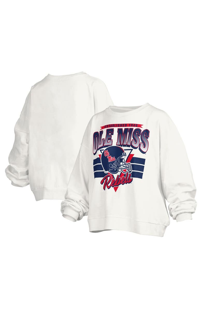 PRESSBOX Women's Pressbox White Ole Miss Rebels Janice Retro Logo Oversized Pullover Sweatshirt, Main, color, White