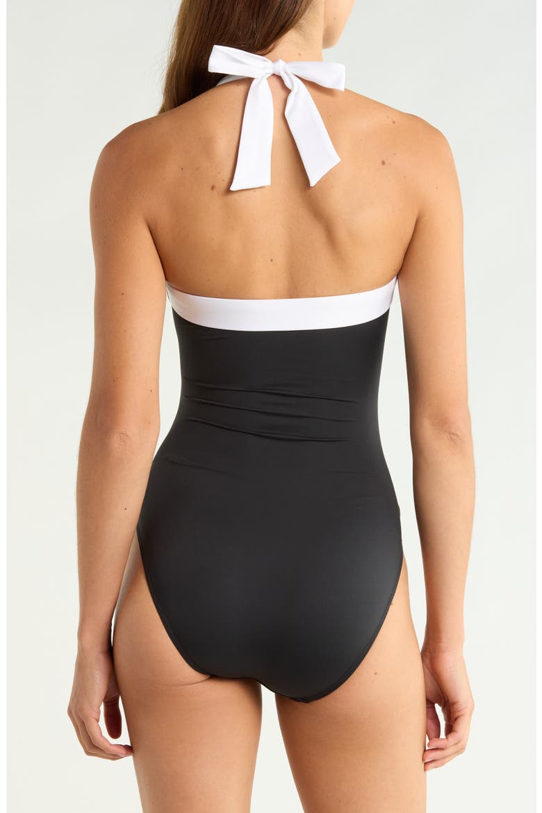 Shirred Bandeau Halter One-Piece Swimsuit, Alternate, color, BLACK