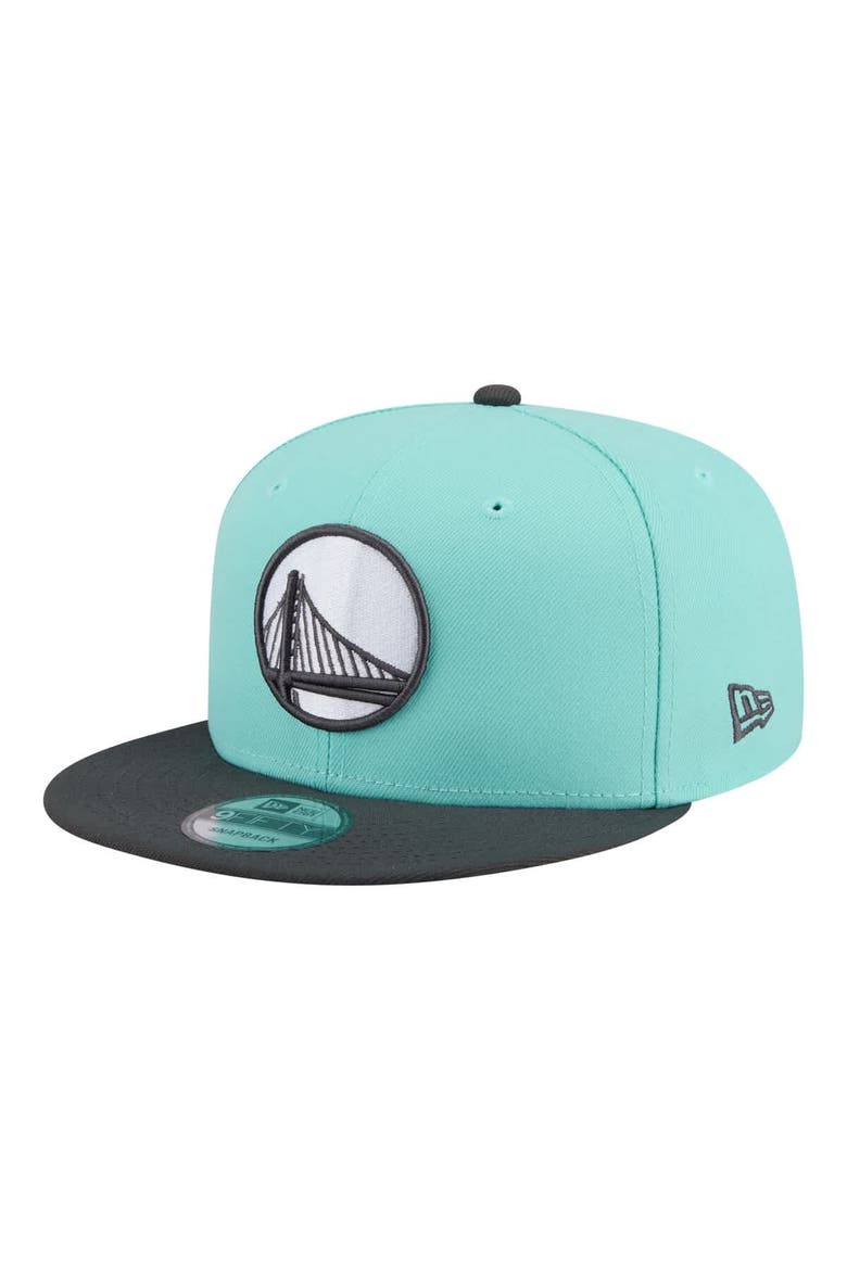Men's New Era Turquoise/Charcoal Golden State Warriors Color Pack Two-Tone 9FIFTY Snapback Hat, Main, color, Turquoise