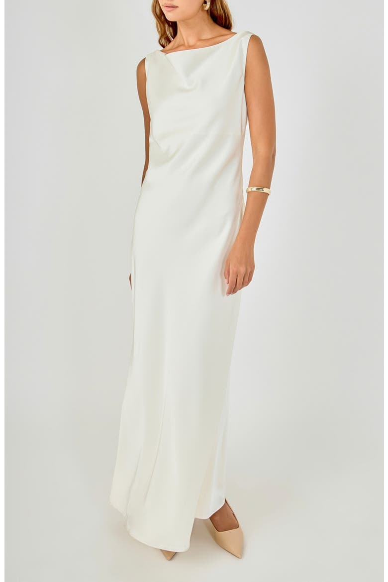 Cowl Neck Satin Maxi Gown, Alternate, color, IVORY