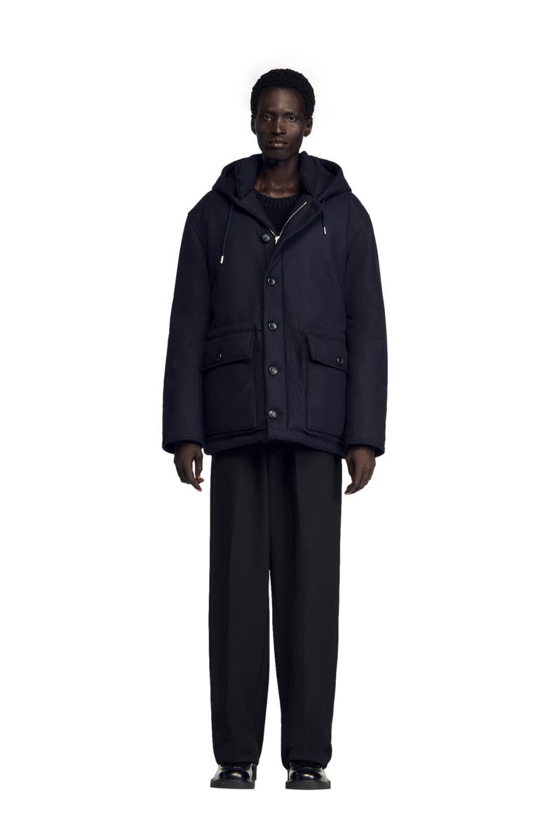 SANDRO Hooded wool parka, Alternate, color, Navy Blue
