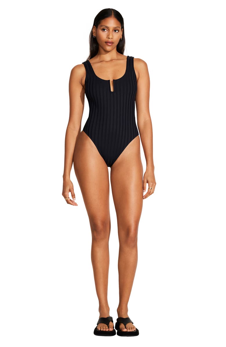 Vitamin A<sup>®</sup> Ursula U-Wire Rib One-Piece Swimsuit, Alternate, color, Black Superib