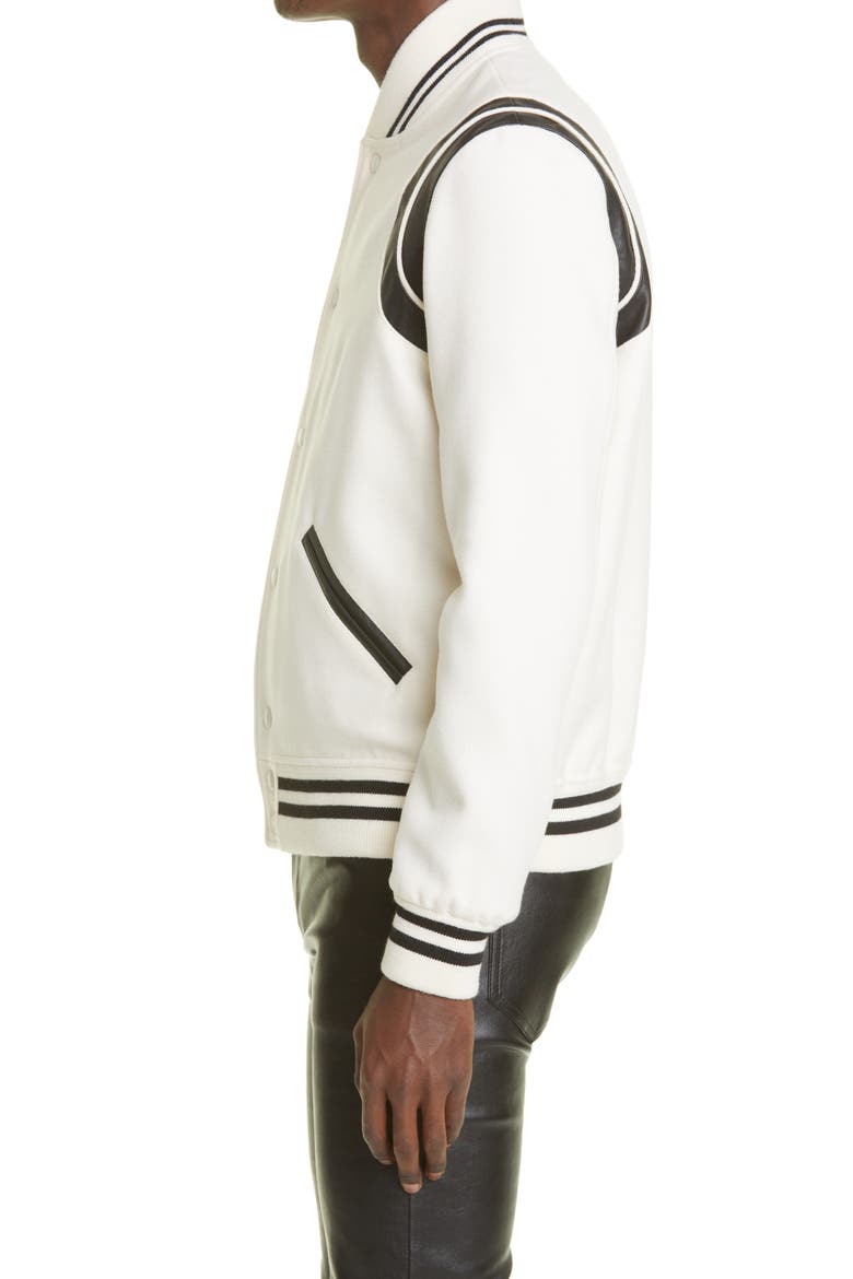 Teddy Stretch Wool Varsity Jacket, Alternate, color, NATURAL