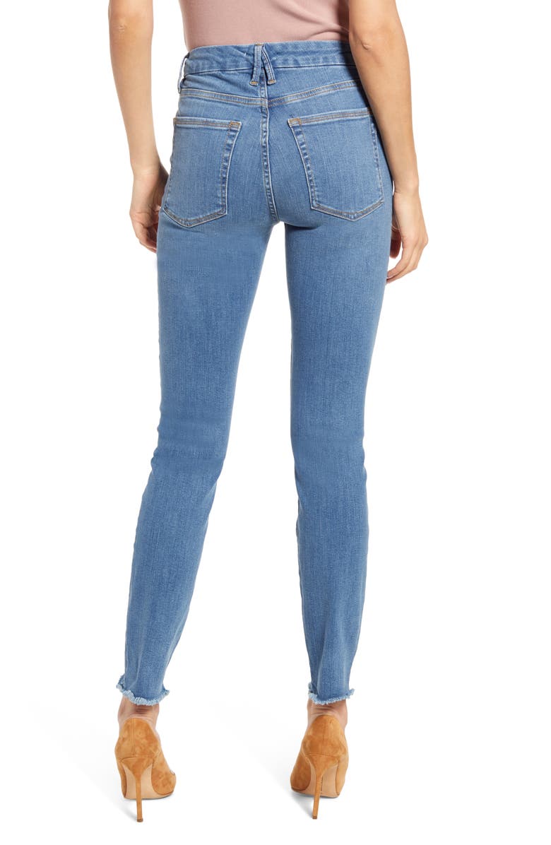 Good American Good Legs High Waist Jagged Fray Hem Skinny Jeans, Alternate, color, 