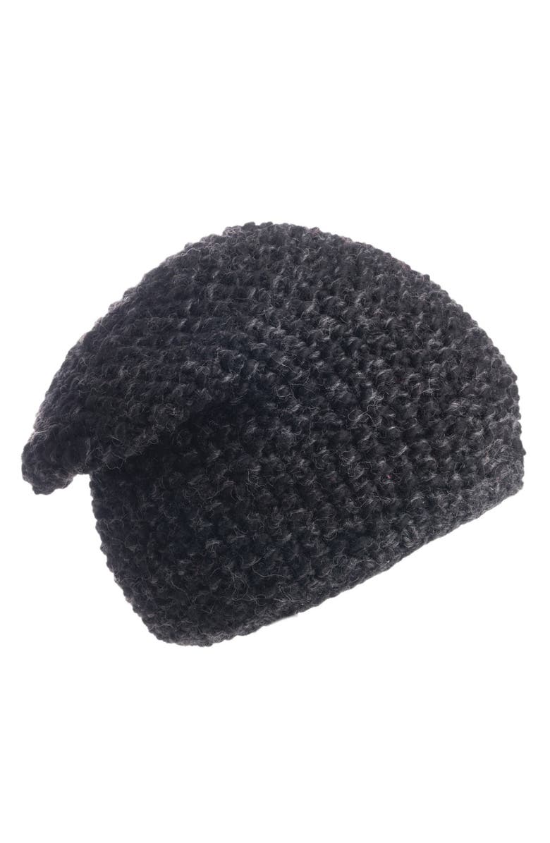 Nirvanna Designs Marich Pattern Long Pull On Cap, Main, color, Black