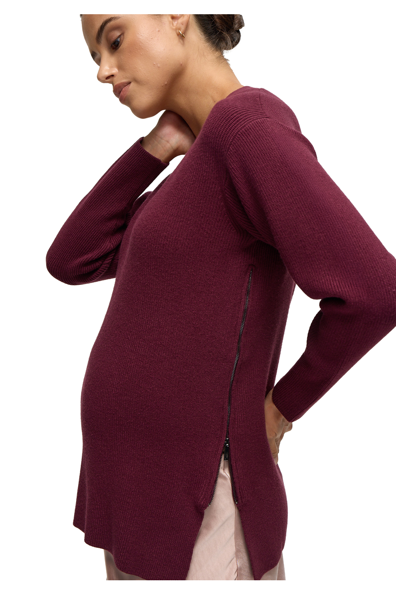 Side Zip Nursing Maternity Sweater, Alternate, color, Fig