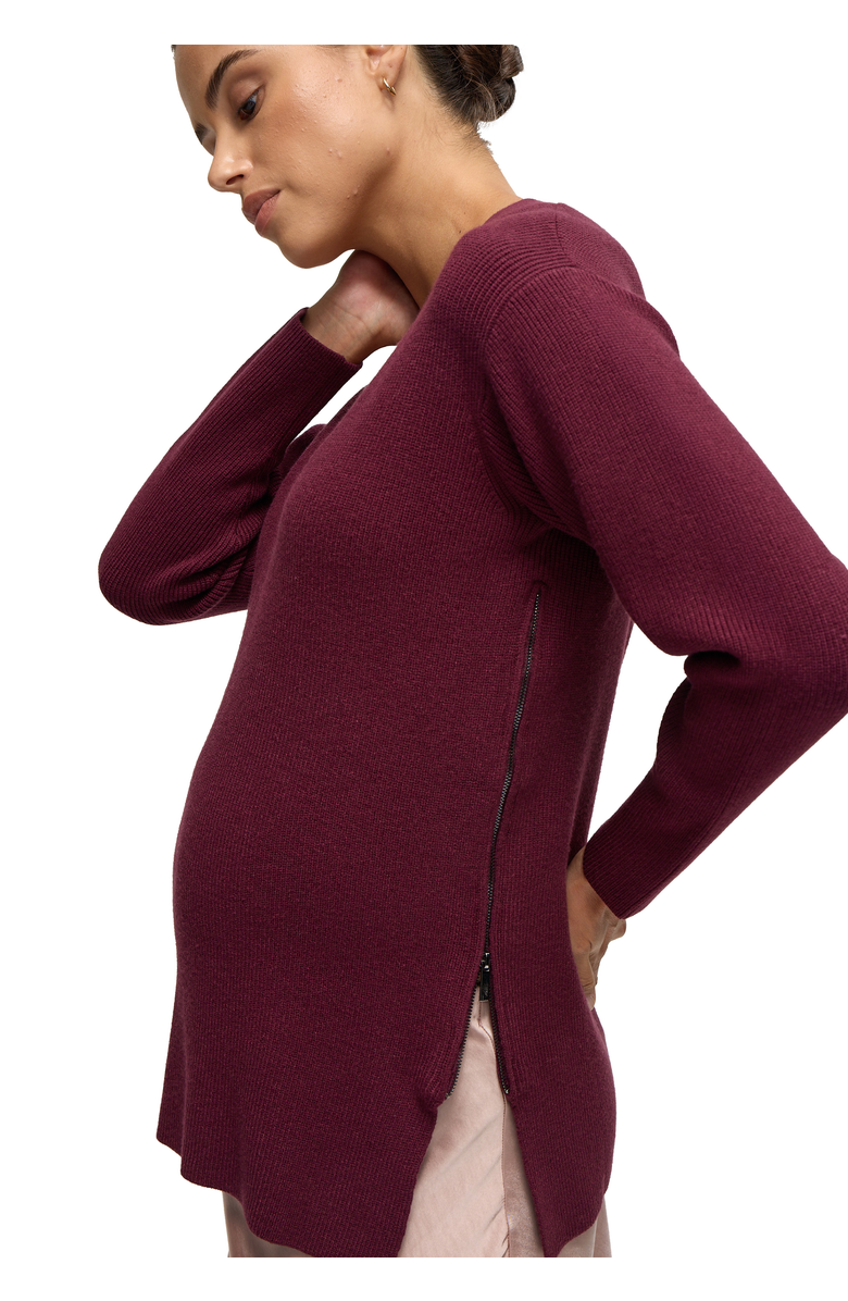 Ingrid & Isabel Side Zip Nursing Maternity Sweater, Alternate, color, Fig