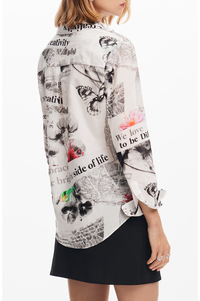 Nara Collage Poplin Button-Up Shirt, Alternate, color, WHITE